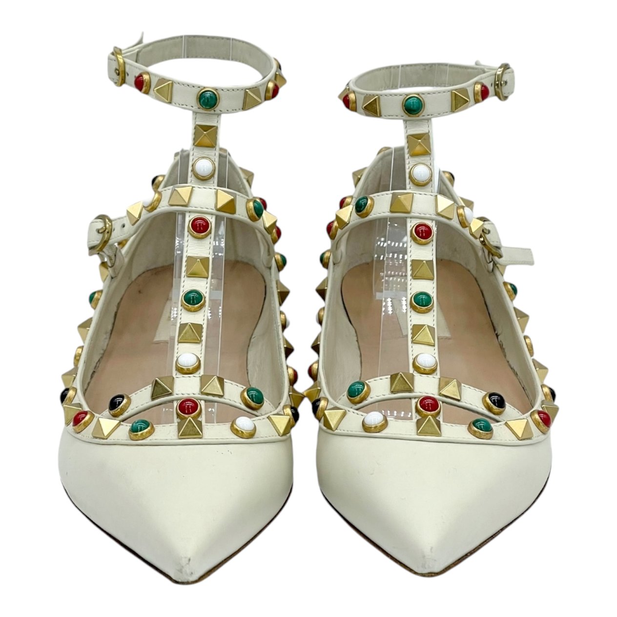  Valentino Garavani Ecru Rockstud Ankle Strap Ballet Flats 35.5 VALENTINO GARAVANI  