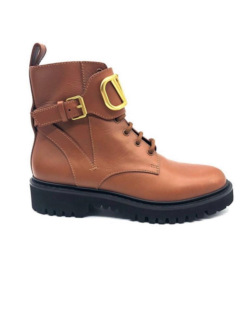  Valentino Garavani V Logo Brown Leather Lace Up Boots VALENTINO GARAVANI  