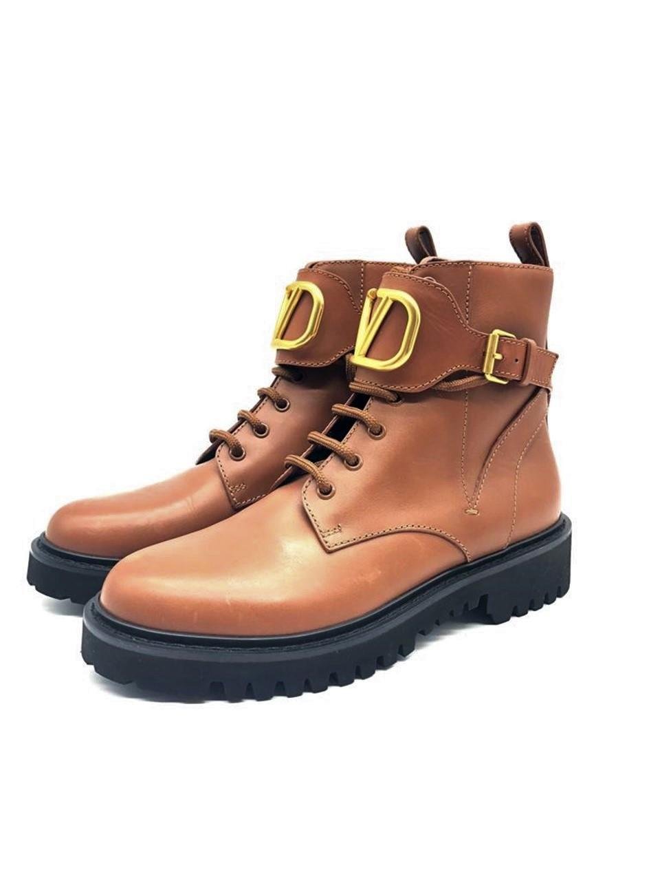  Valentino Garavani V Logo Brown Leather Lace Up Boots VALENTINO GARAVANI  