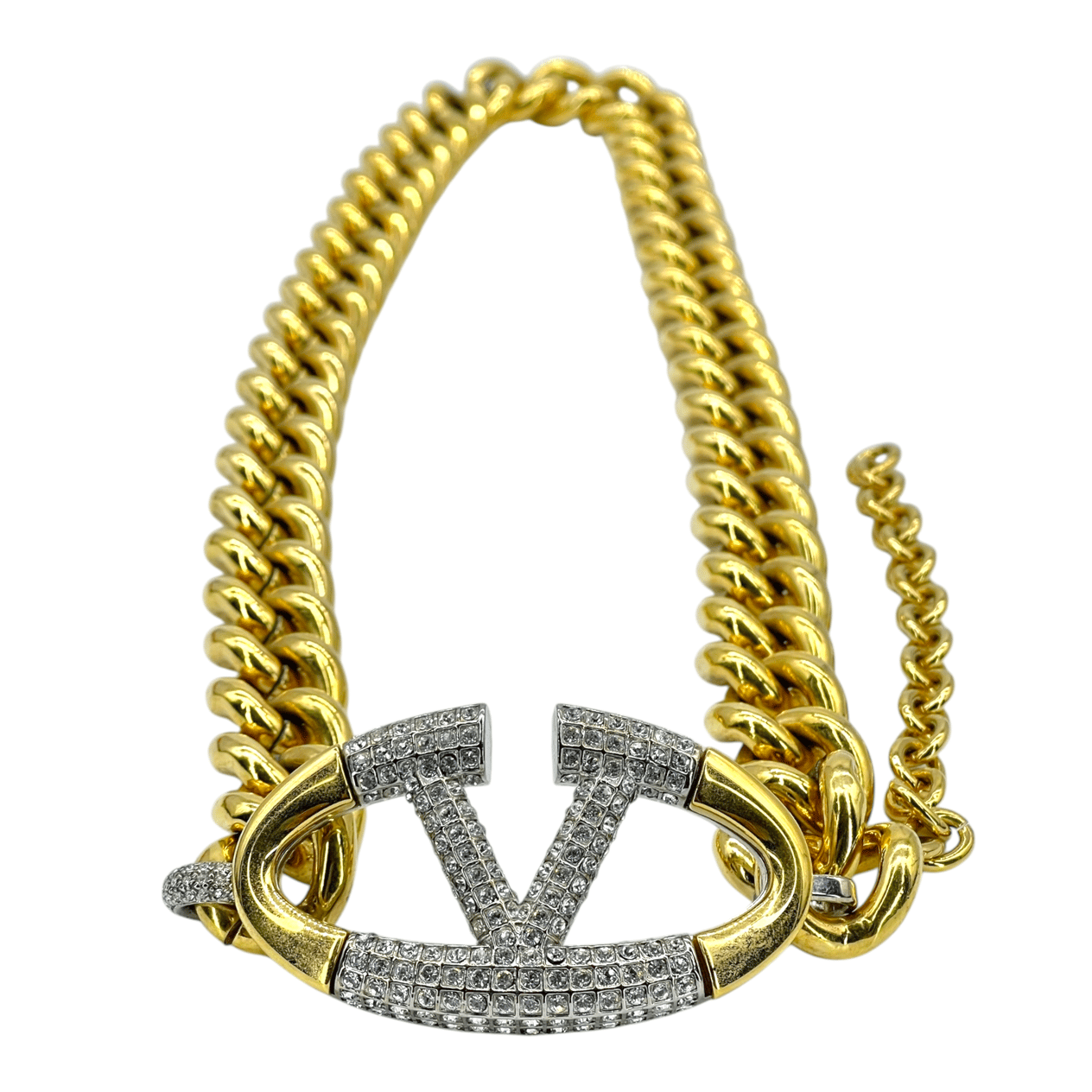  Valentino Gold Chain Crystal V Logo Belt 80 VALENTINO GARAVANI  