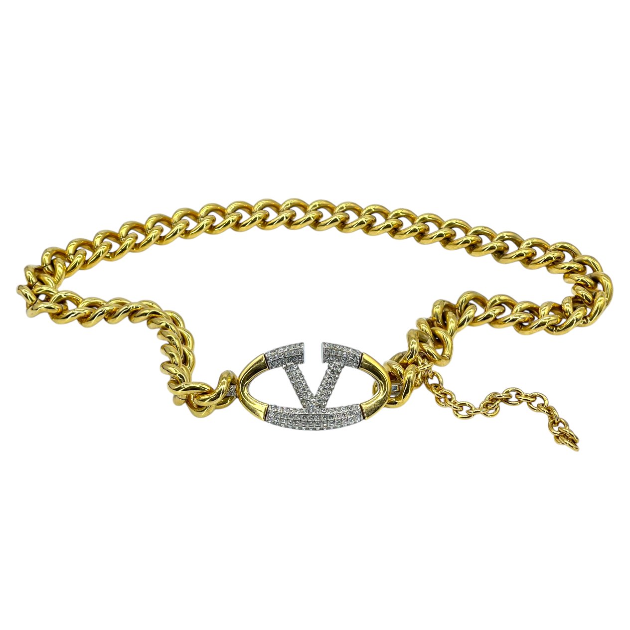  Valentino Gold Chain Crystal V Logo Belt 80 VALENTINO GARAVANI  