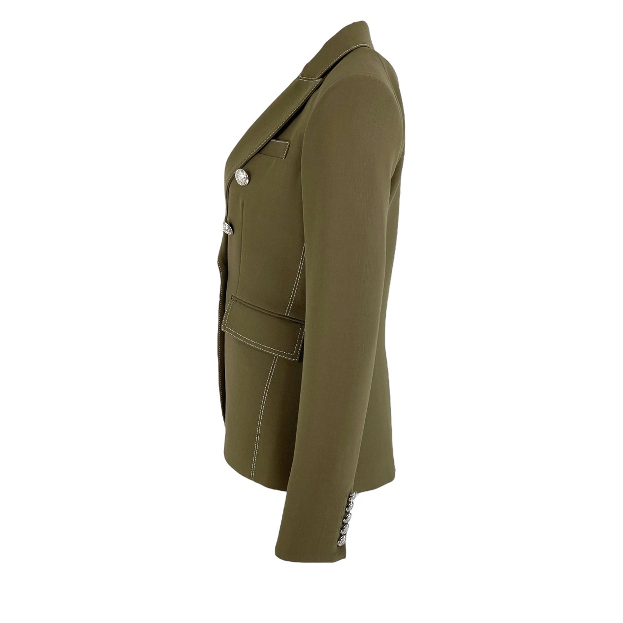  Veronica Beard Khaki Double Breasted Silver Button Blazer Jacket 2 VERONICA BEARD  