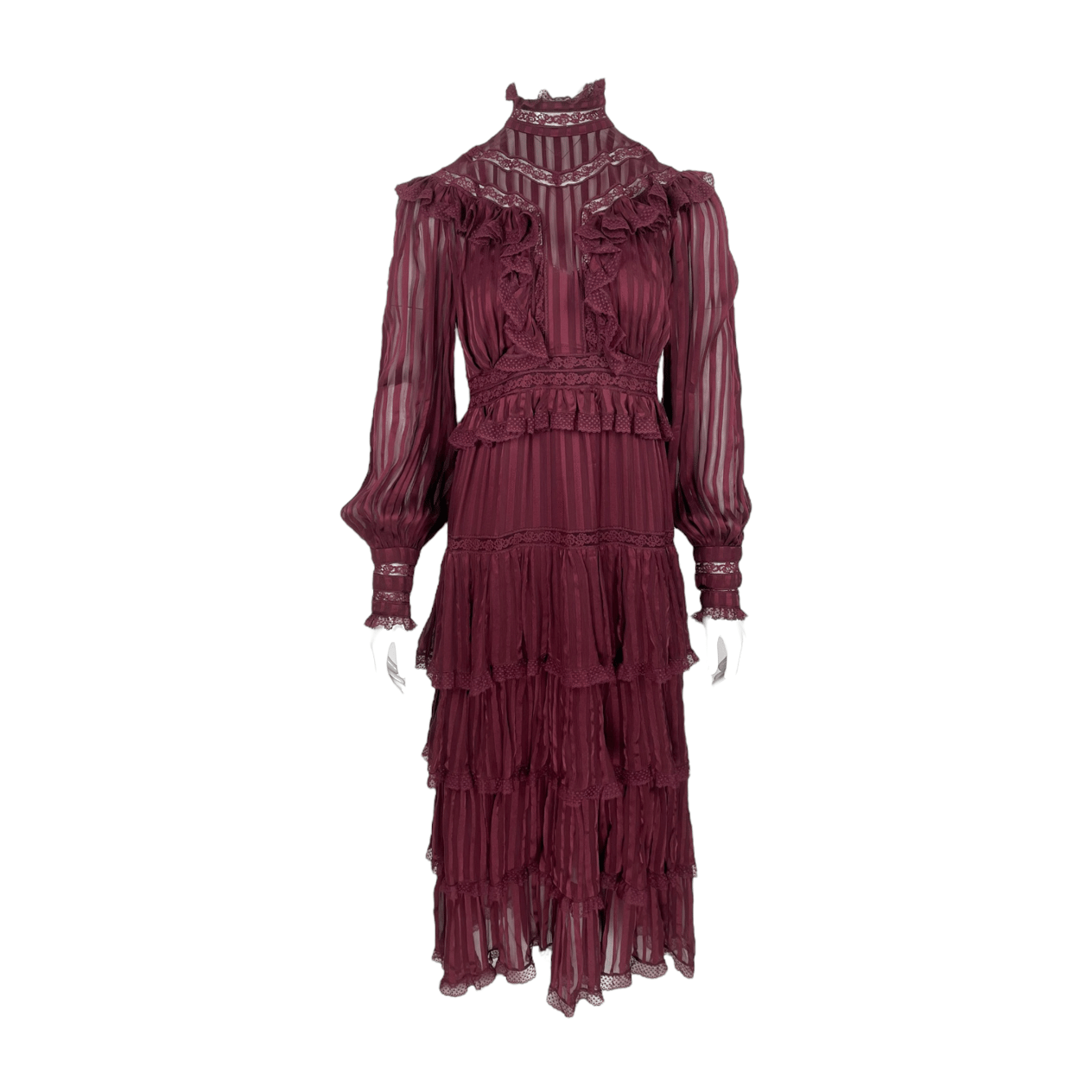  Zimmermann Burgundy Espionage Ruffled Midi Dress 1 ZIMMERMANN  