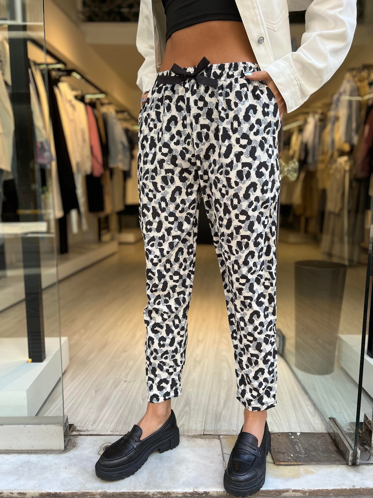 İnce Leopar Pantolon-leopar Bej