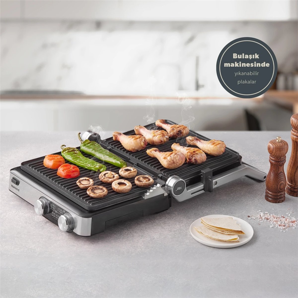 Homend Grilliant 1340H Inox Gövde Döküm Plaka Tost ve Izgara Makinesi