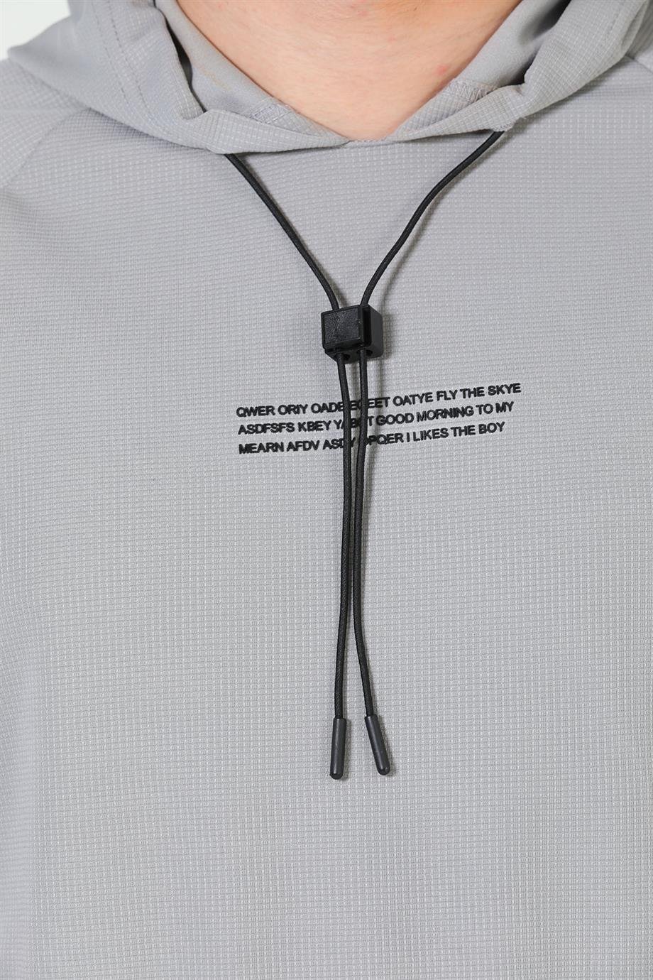 Erkek Baskılı Kapüşonlu T-shirt