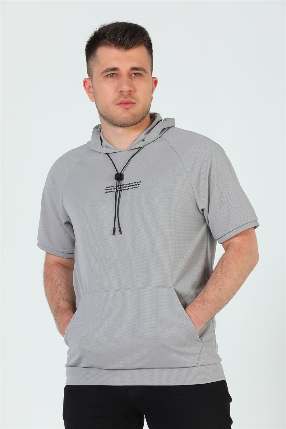 Erkek Baskılı Kapüşonlu T-shirt