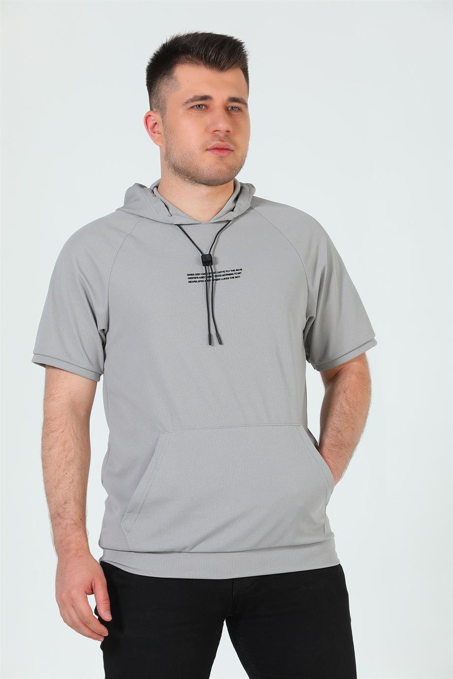 Erkek Baskılı Kapüşonlu T-shirt