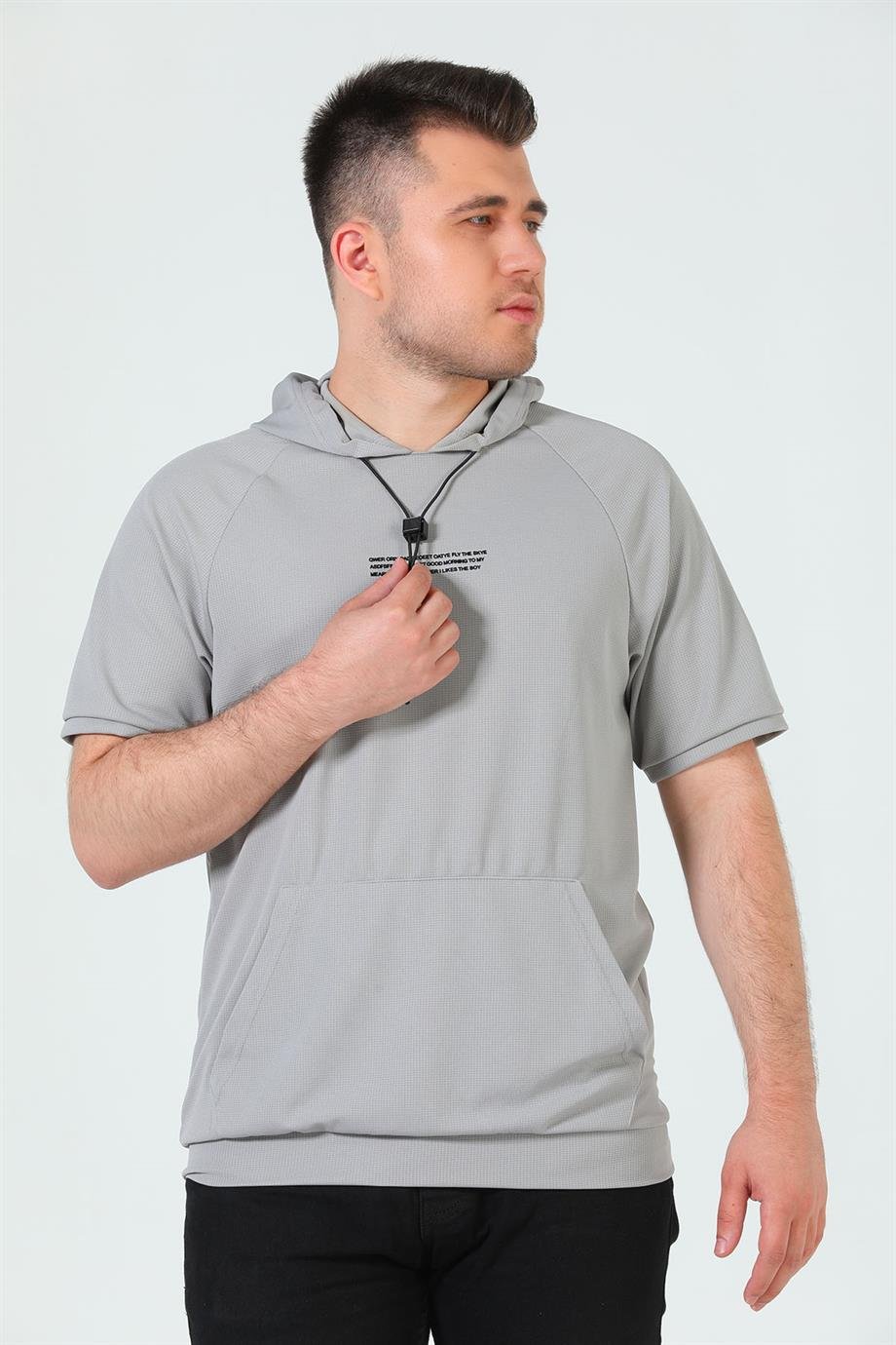 Erkek Baskılı Kapüşonlu T-shirt