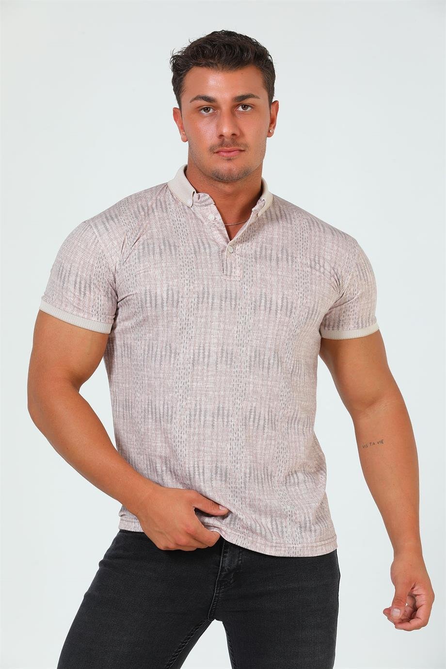 Erkek Polo Yaka Desenli Slim Fit T-shirt