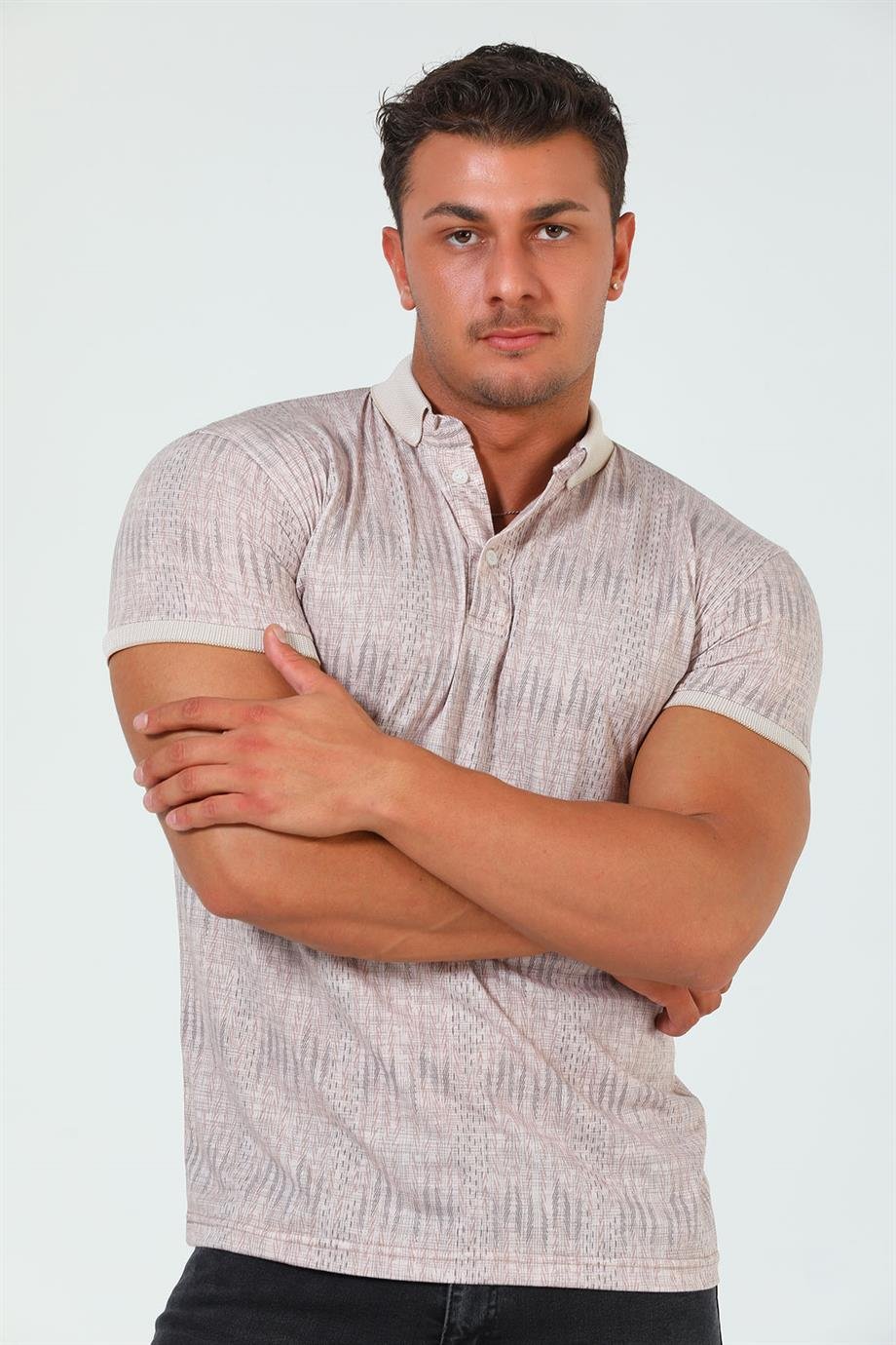 Erkek Polo Yaka Desenli Slim Fit T-shirt