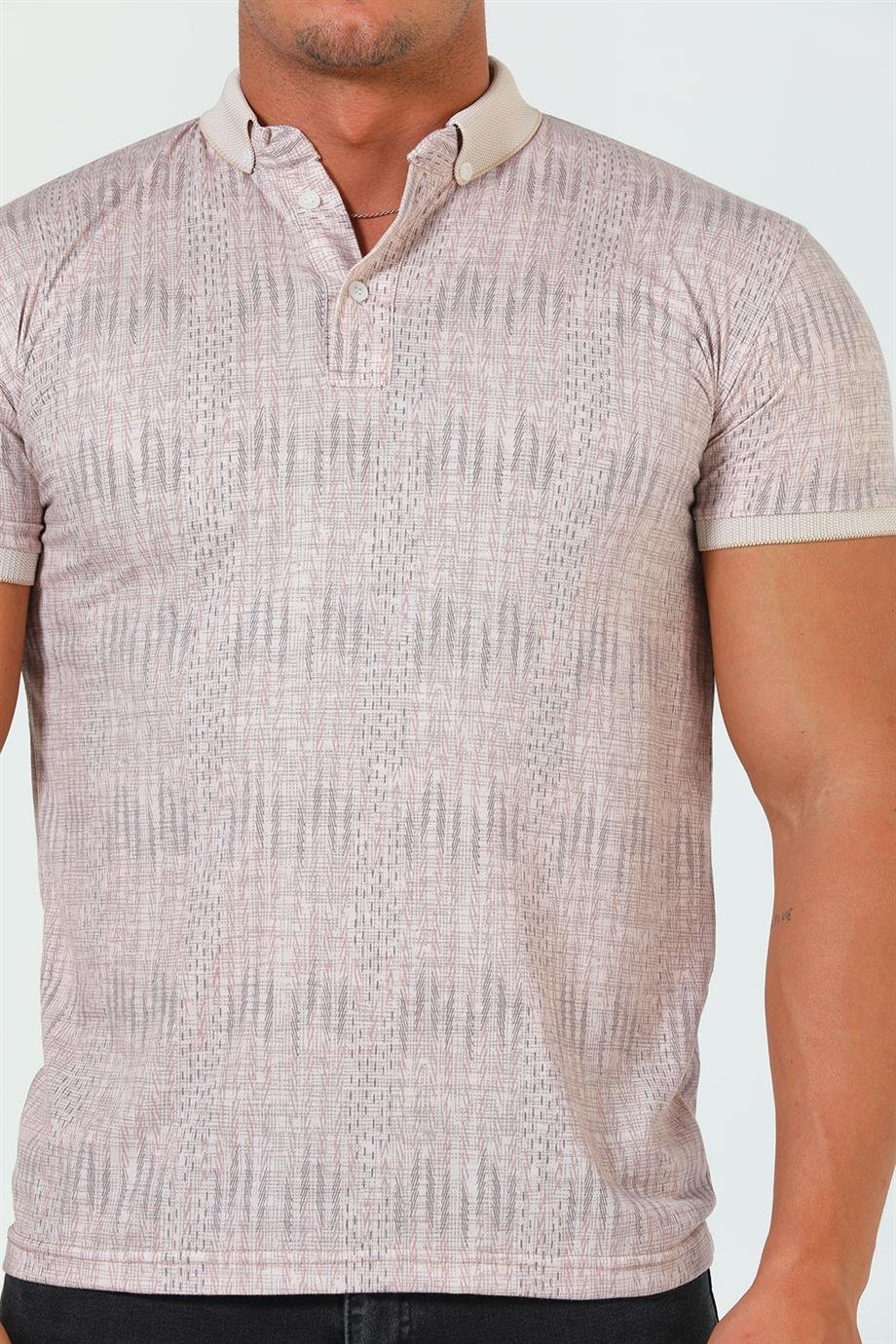 Erkek Polo Yaka Desenli Slim Fit T-shirt
