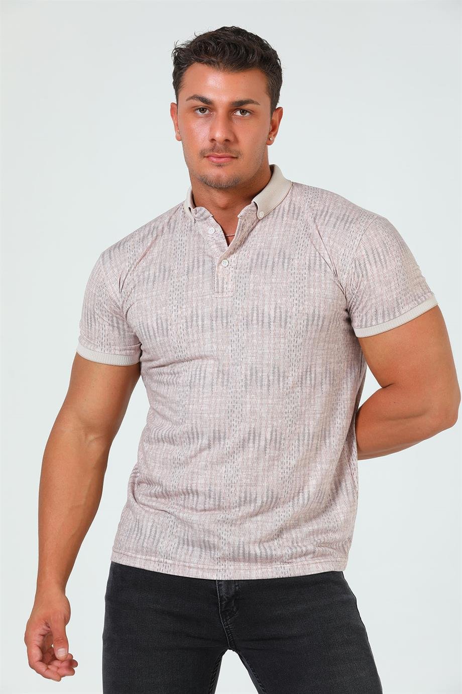 Erkek Polo Yaka Desenli Slim Fit T-shirt
