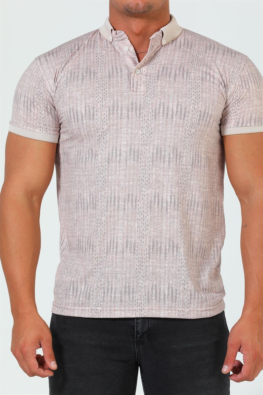 Erkek Polo Yaka Desenli Slim Fit T-shirt