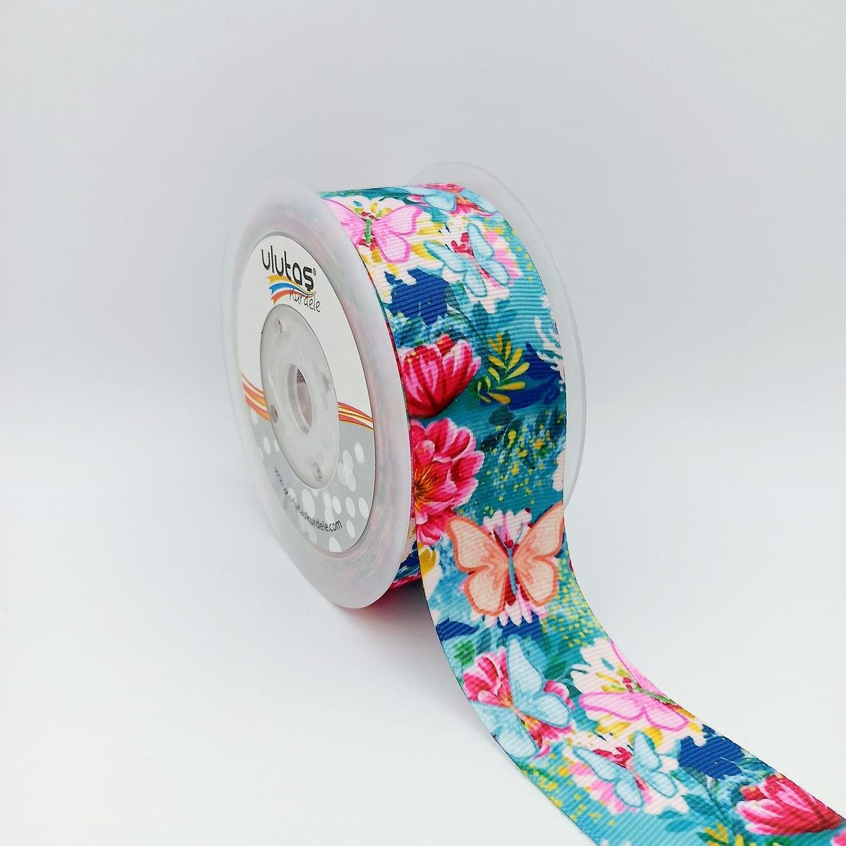Çiçek Desenli Pastel 4 Cm Grogren Kurdele 5 Mt