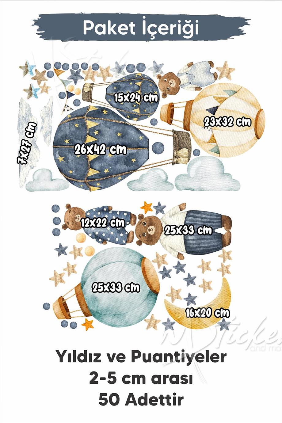 Ayıcıklar ve Uçan Balonlar Çocuk Bebek Odası Duvar Sticker Seti - Ayıcıklar ve Balonlar 