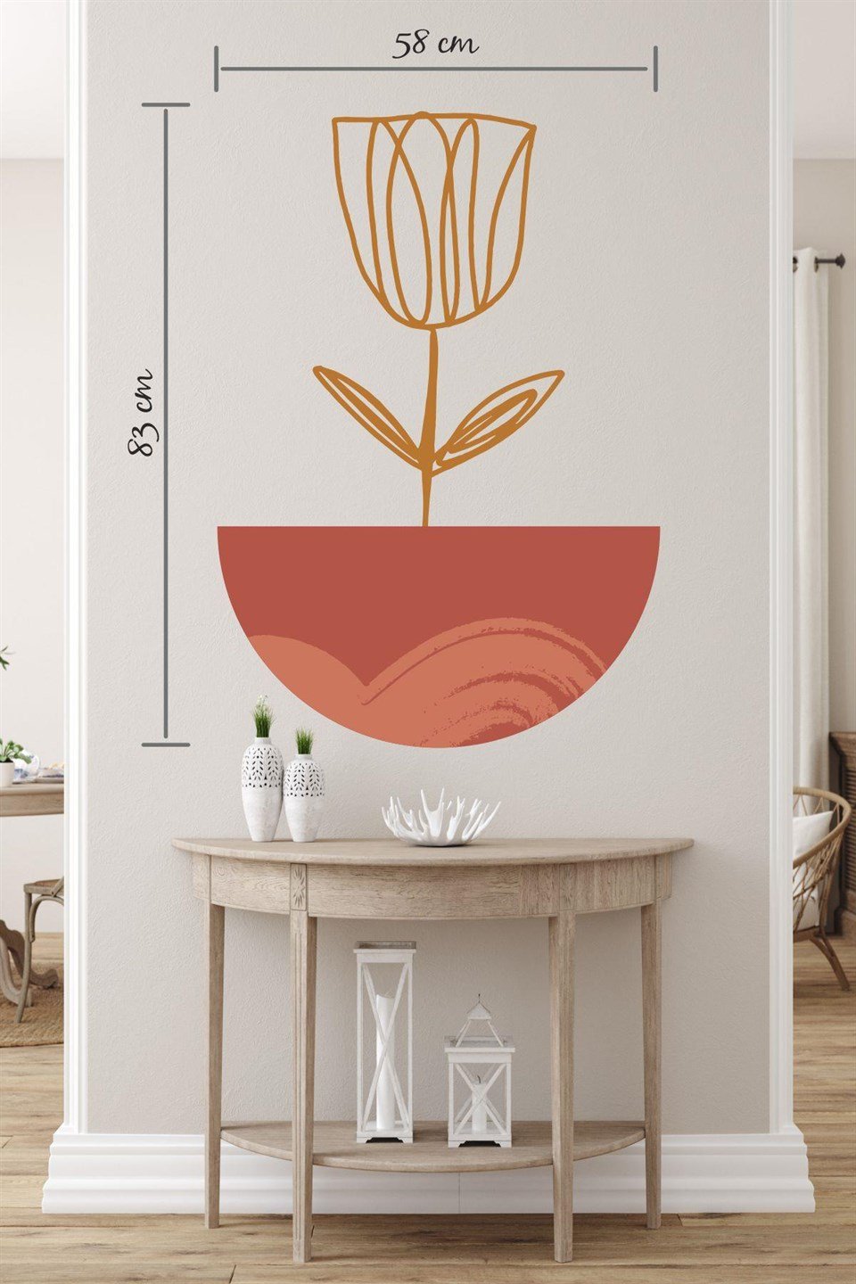 Bohem Tarzı Saksıda Çiçek Soyut Sanat Özel Tasarım Duvar Sticker