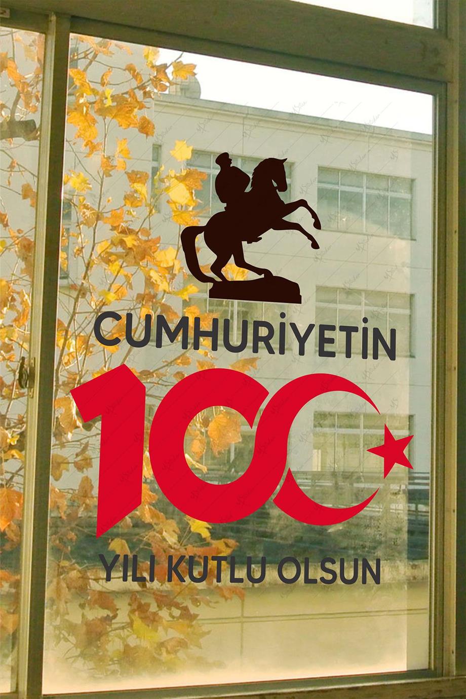 Cumhuriyetin 100.Yılı Kutlu Olsun Sticker, Cam Duvar 29 Ekim Stickerı Çift Yön Görünür Folyo Sticker