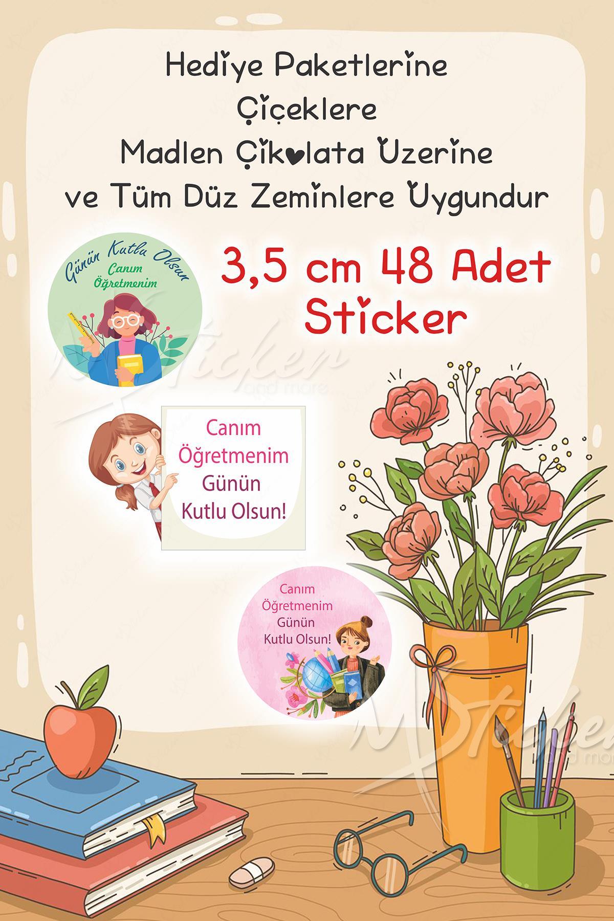Öğretmenler Günü Sticker Seti, Öğretmenler Günü Hediyesi Etiketi Paket Çiçek Çikolata Stickerı 48 Ad