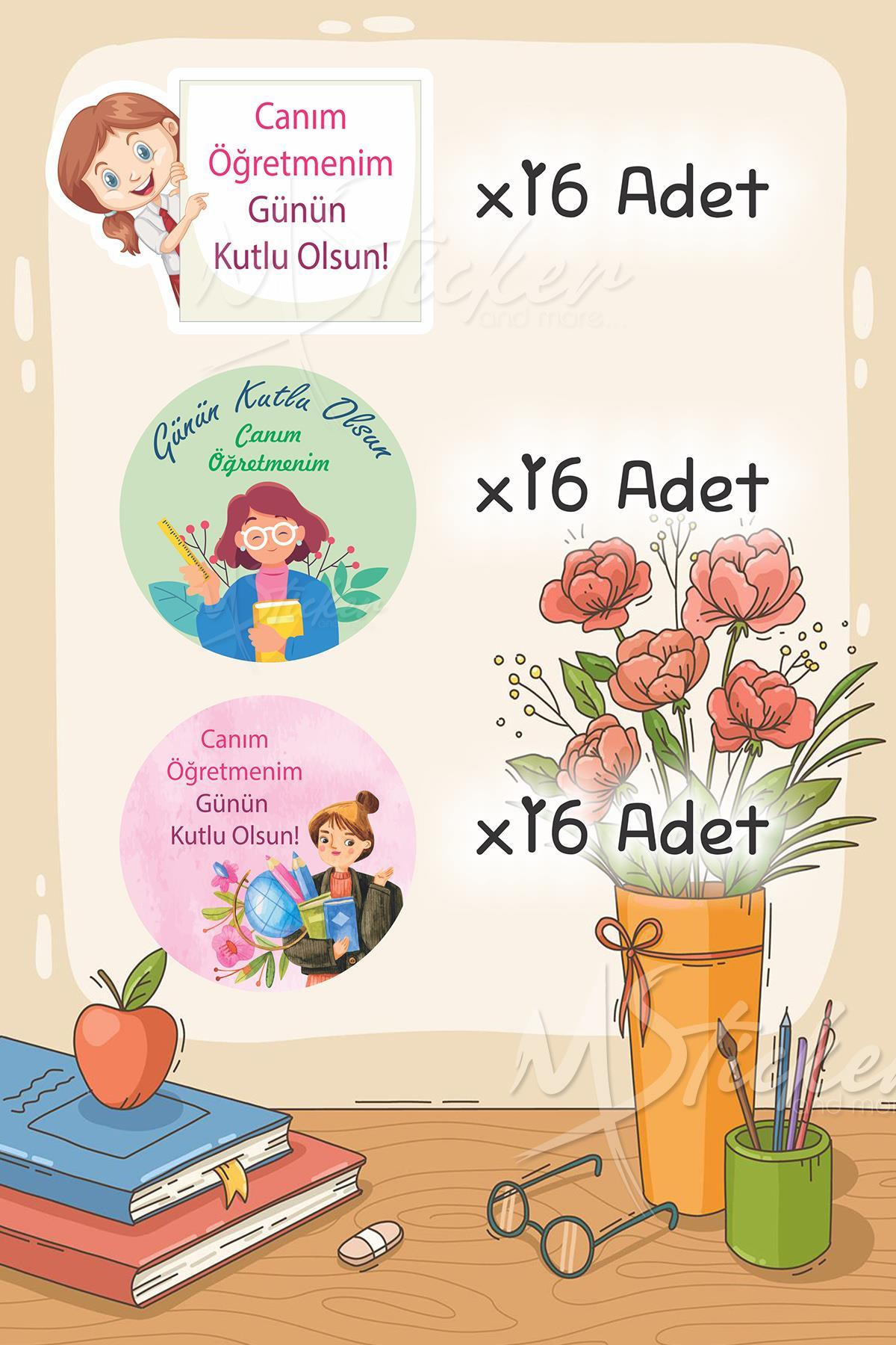 Öğretmenler Günü Sticker Seti, Öğretmenler Günü Hediyesi Etiketi Paket Çiçek Çikolata Stickerı 48 Ad