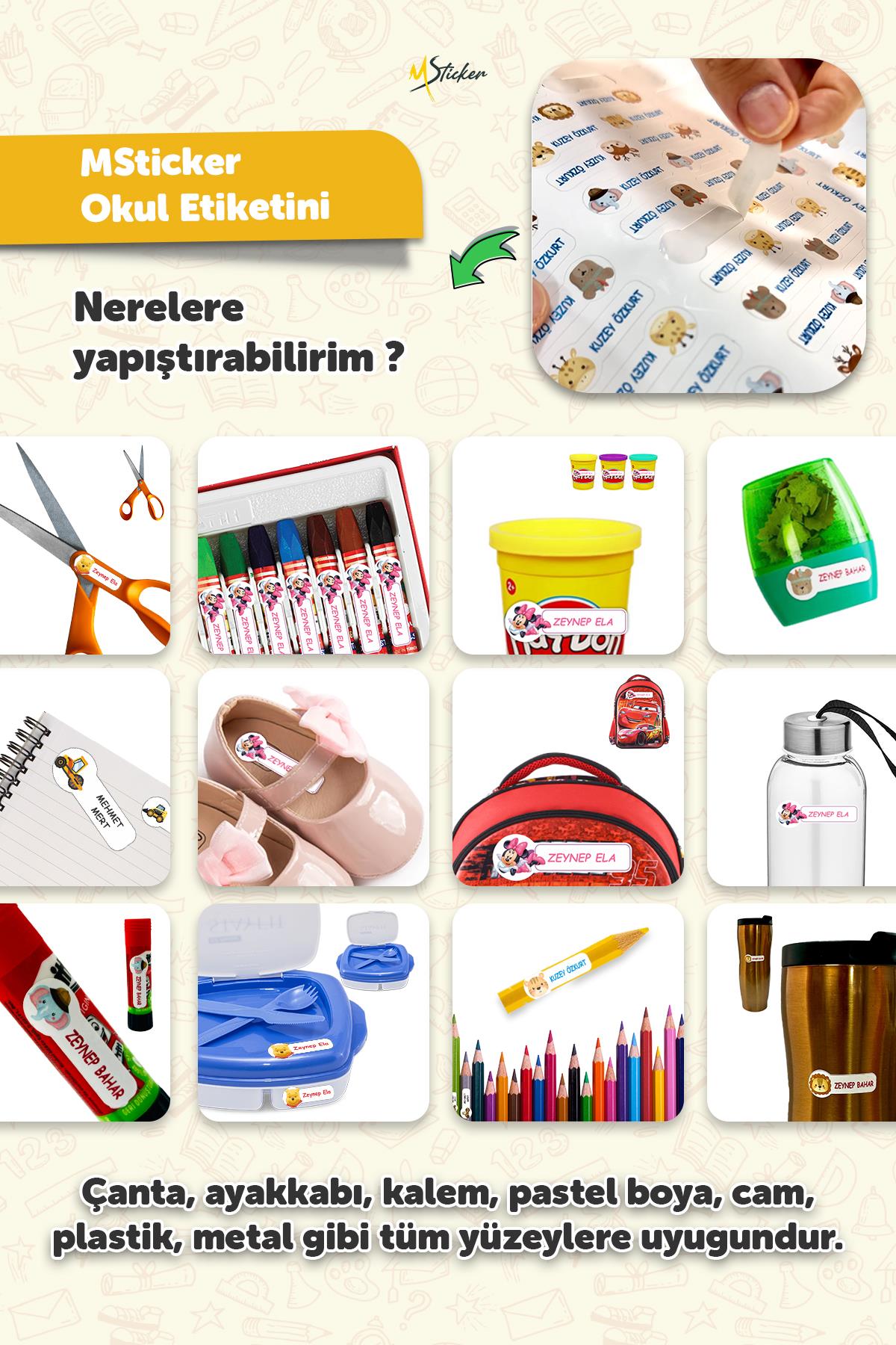 Okul Etiketi Kalem Defter Etiketi Yaz Temalı Özel Isim Yazılabilen Etiket - 190 Adet