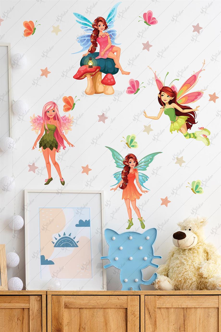 Periler ve Yıldızlar Kız Çocuk Odası Sticker Seti