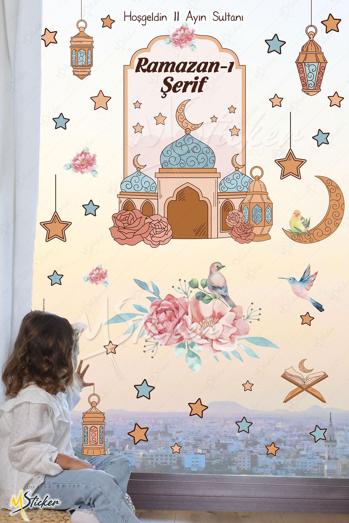 Ramazan Süsleme Sticker Seti, Hoşgeldin 11 Ayın Sultanı Ramazan ayı Dekoratif Cam Duvar Sticker