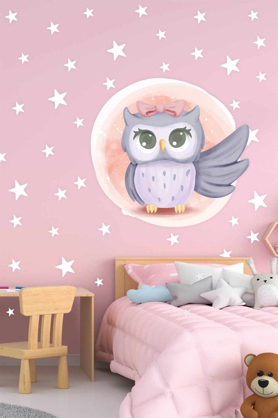 Sevimli Baykuş ve Yıldızlar Çocuk Odası Sticker