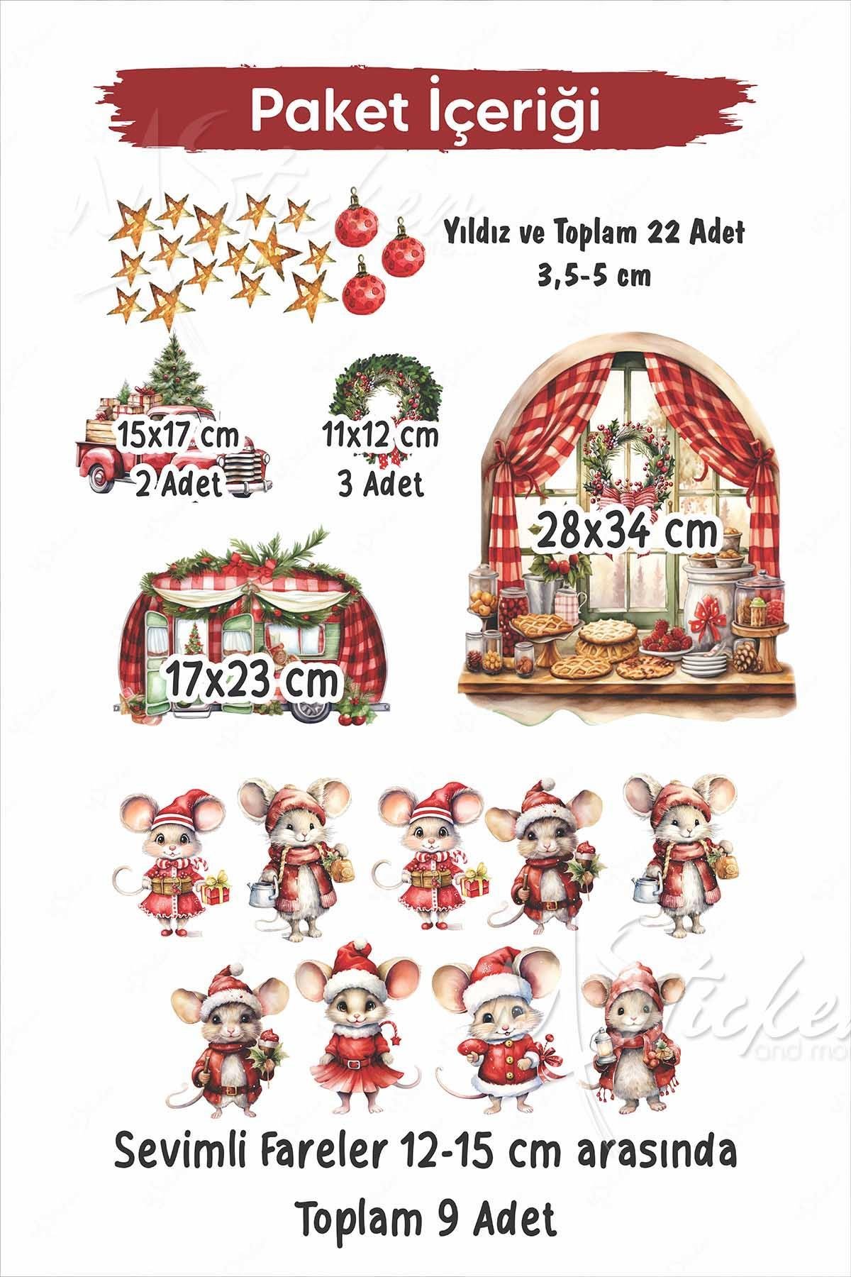 Sevimli Fareler Yılbaşı Yemeği Hazırlıklarında, Yeni Yıl Kış Konseptli Sevimli Stickerı Yılbaşı Süsü