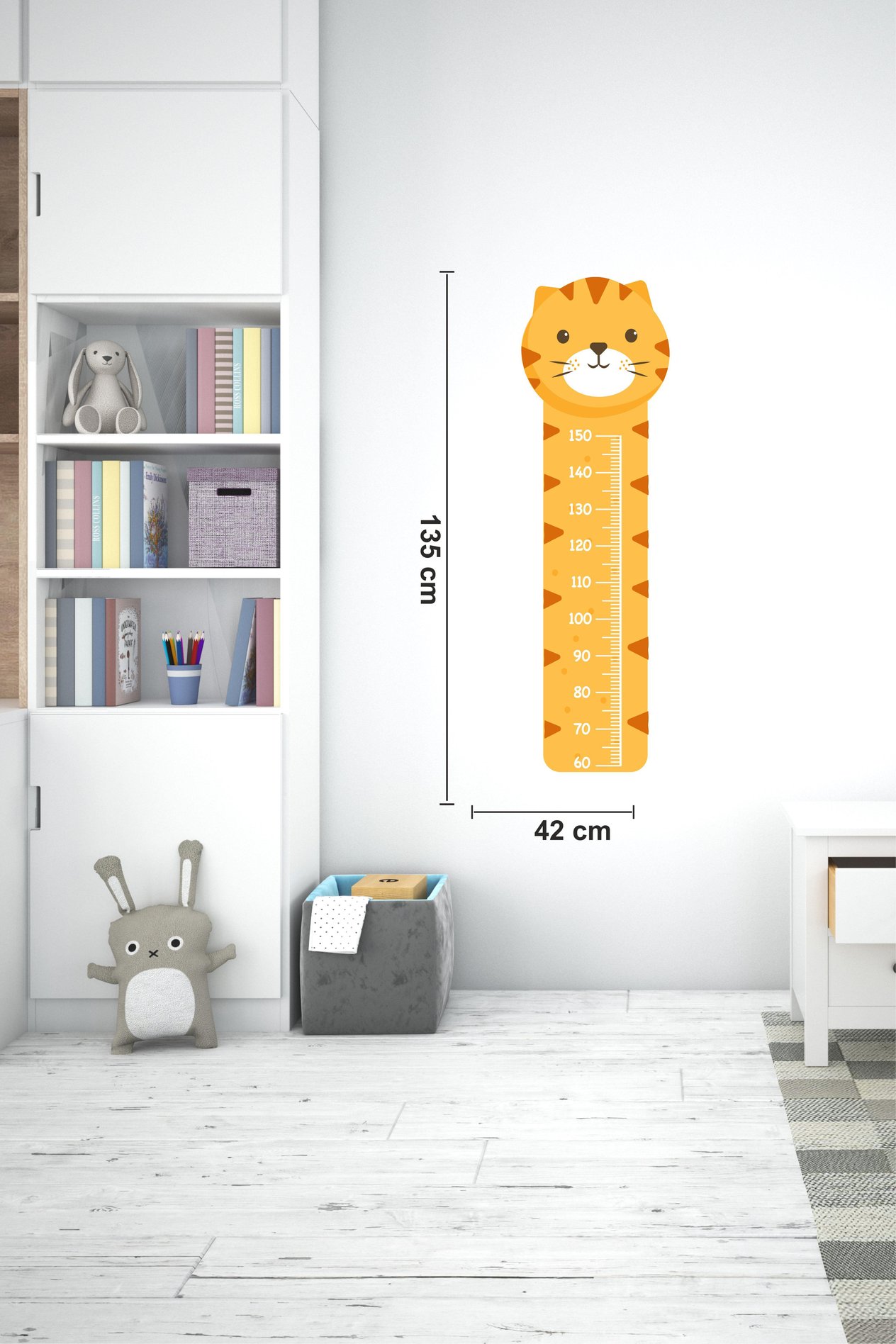 Sevimli Kaplan Çocuk Bebek Odası Boy Cetveli Sticker(42x135cm)