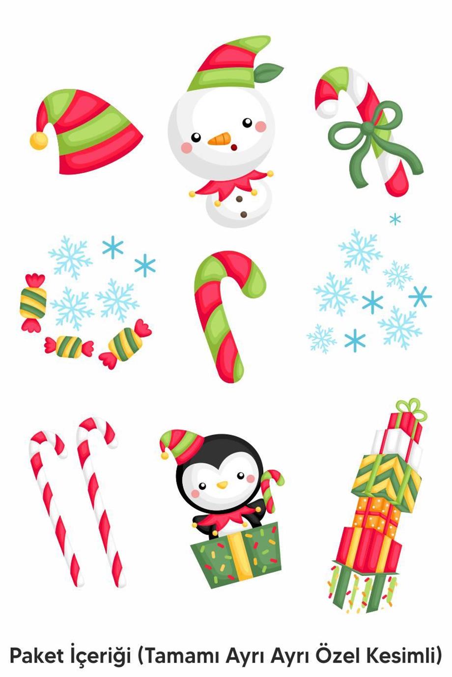 Yılbaşı Özel Kardan adam,Değnek,Noel Süsleri Duvar-Cam Sticker