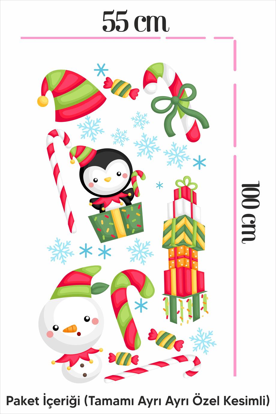Yılbaşı Özel Kardan adam,Değnek,Noel Süsleri Duvar-Cam Sticker