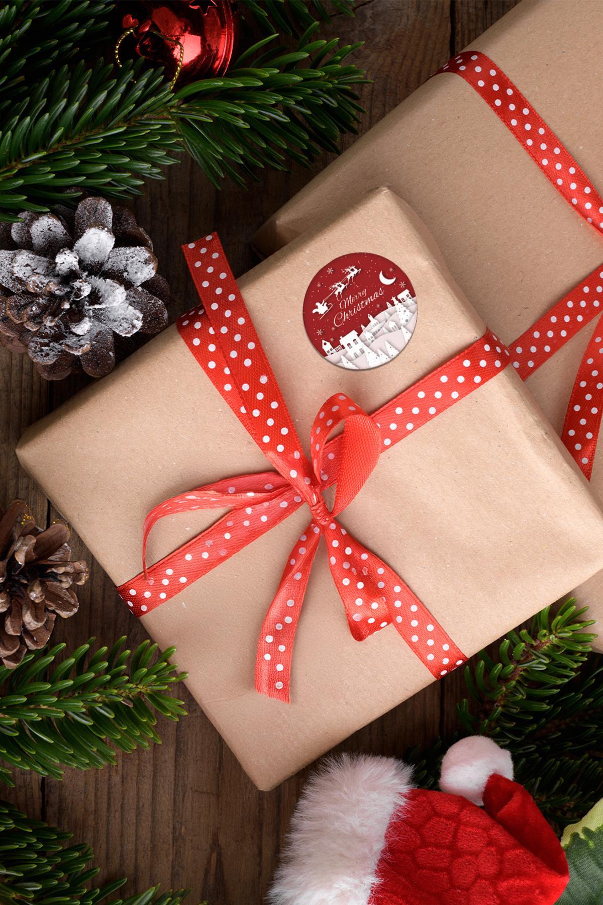 Yılbaşı Paket Sticker 4x4 - 48 Adet - Suya Dayanıklı Yeni Yıl Yılbaşı Sticker, Hediye Paketi Süsü