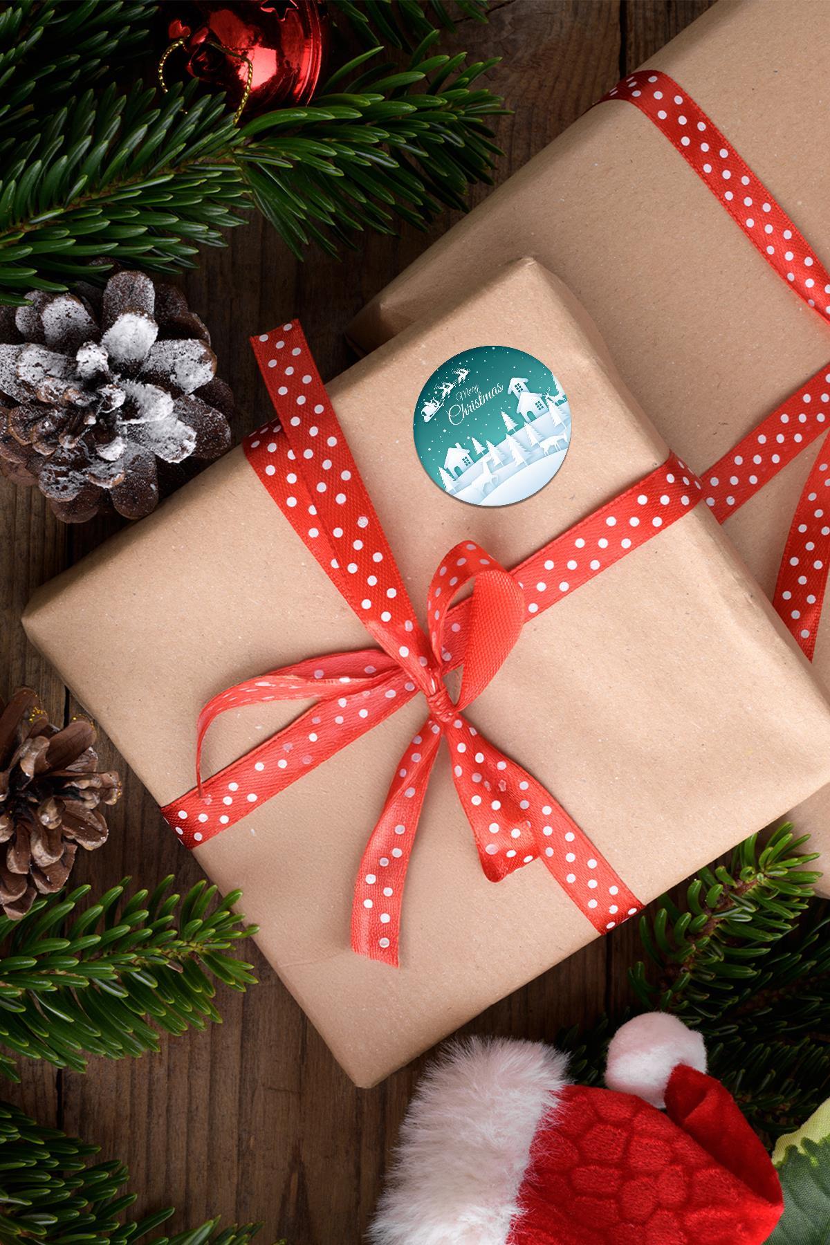 Yılbaşı Paket Sticker 4x4 - 48 Adet - Suya Dayanıklı Yeni Yıl Yılbaşı Sticker, Hediye Paketi Süsü