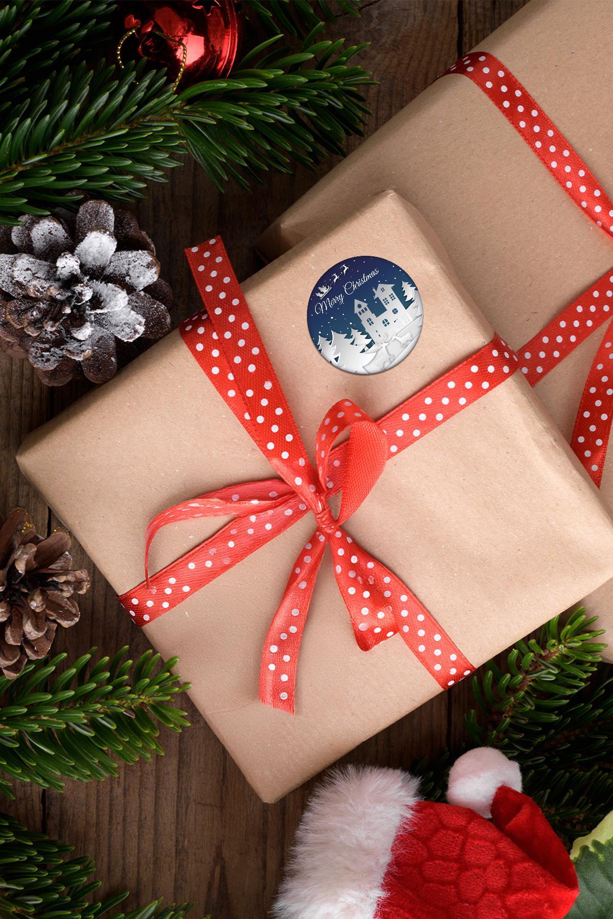 Yılbaşı Paket Sticker 4x4 - 48 Adet - Suya Dayanıklı Yeni Yıl Yılbaşı Sticker, Hediye Paketi Süsü