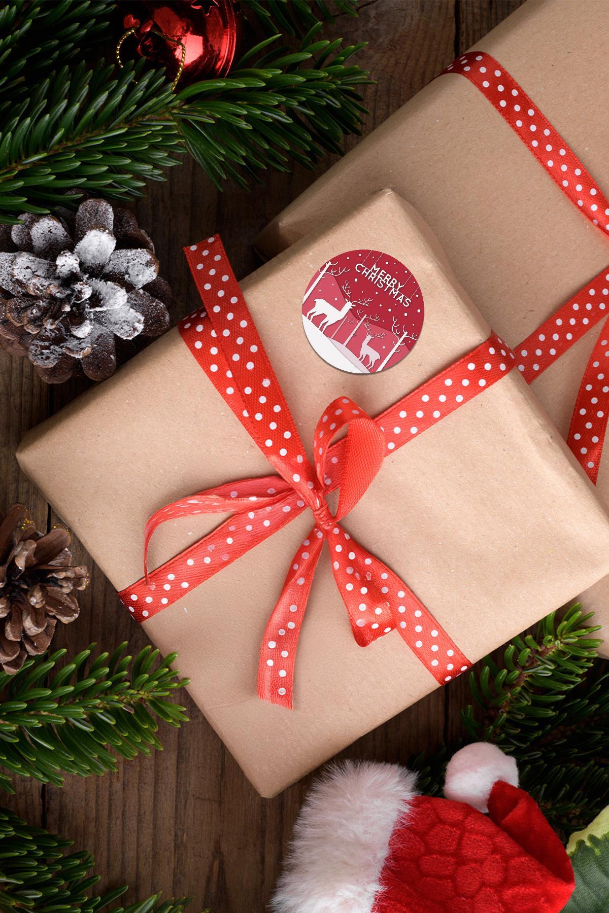 Yılbaşı Paket Sticker 4x4 - 48 Adet - Suya Dayanıklı Yeni Yıl Yılbaşı Sticker, Hediye Paketi Süsü