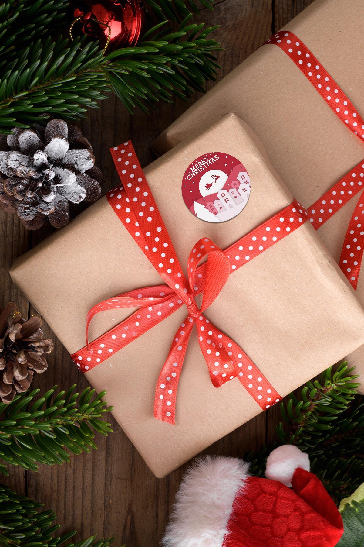 Yılbaşı Paket Sticker 4x4 - 48 Adet - Suya Dayanıklı Yeni Yıl Yılbaşı Sticker, Hediye Paketi Süsü
