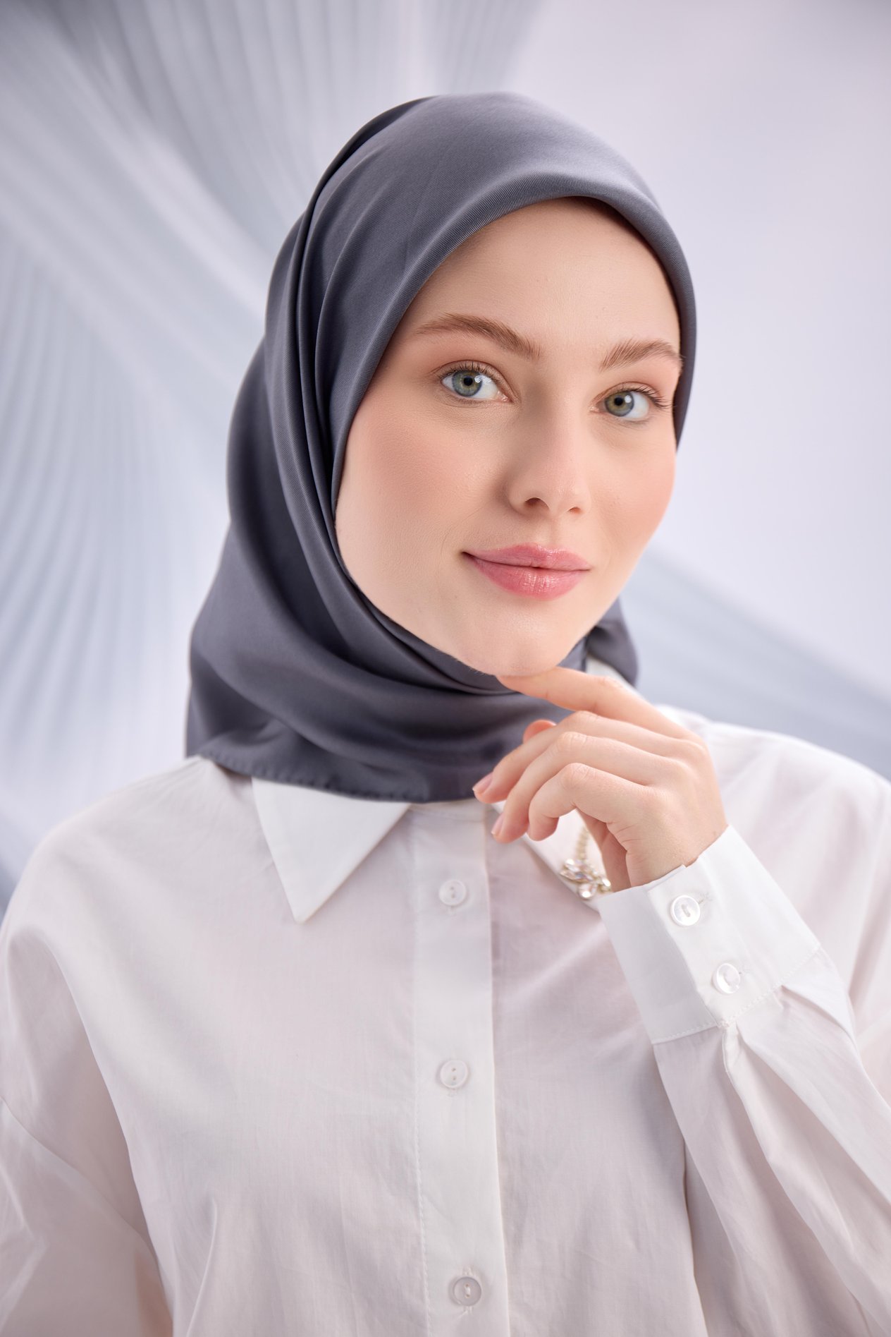 ANTRASİT DÜZ TWİLL İPEK EŞARP-YQ01002