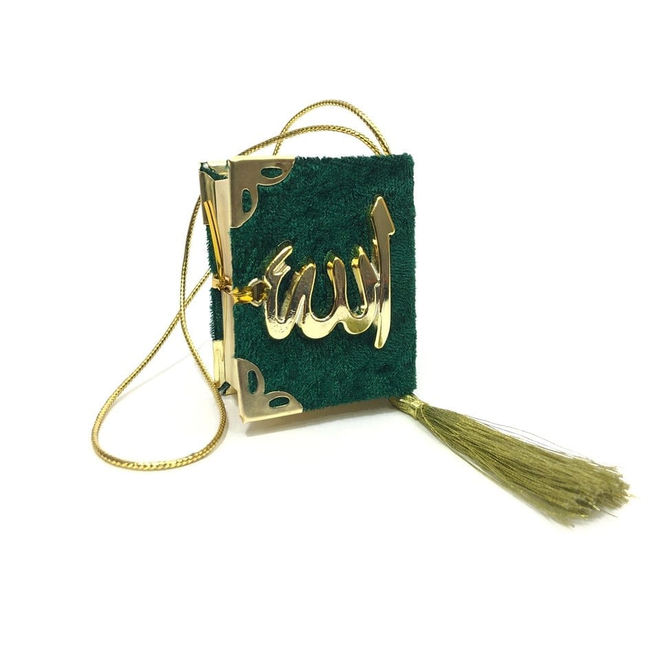 10lu Allah Lafzı Yazılı Mini İpli Kuran-ı Kerim Yeşil