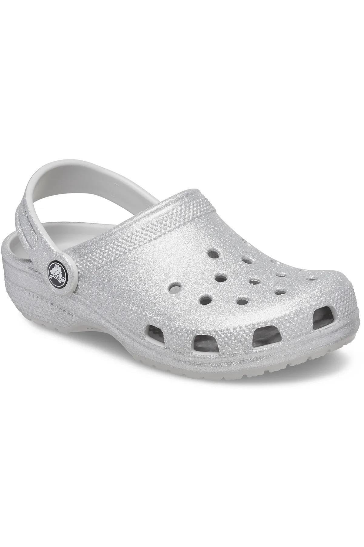 Crocs Classic Glitter Clog T Gümüş Simli Çocuk Sandalet