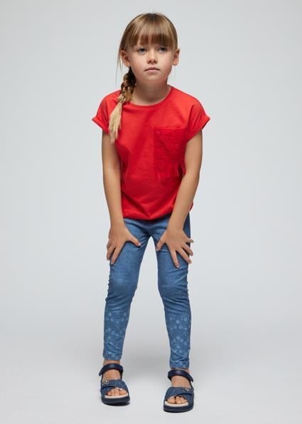 Mayoral Kız Çocuk Kırmızı T-shirt Kısa Kol Kroselı 03087-037