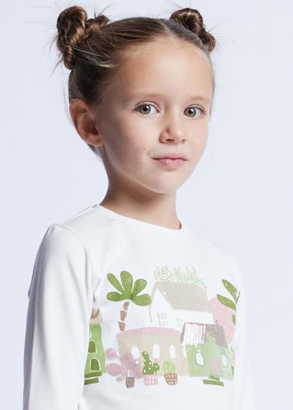 Mayoral Kız Çocuk Krem T-shirt Uzun Kol 03093-078