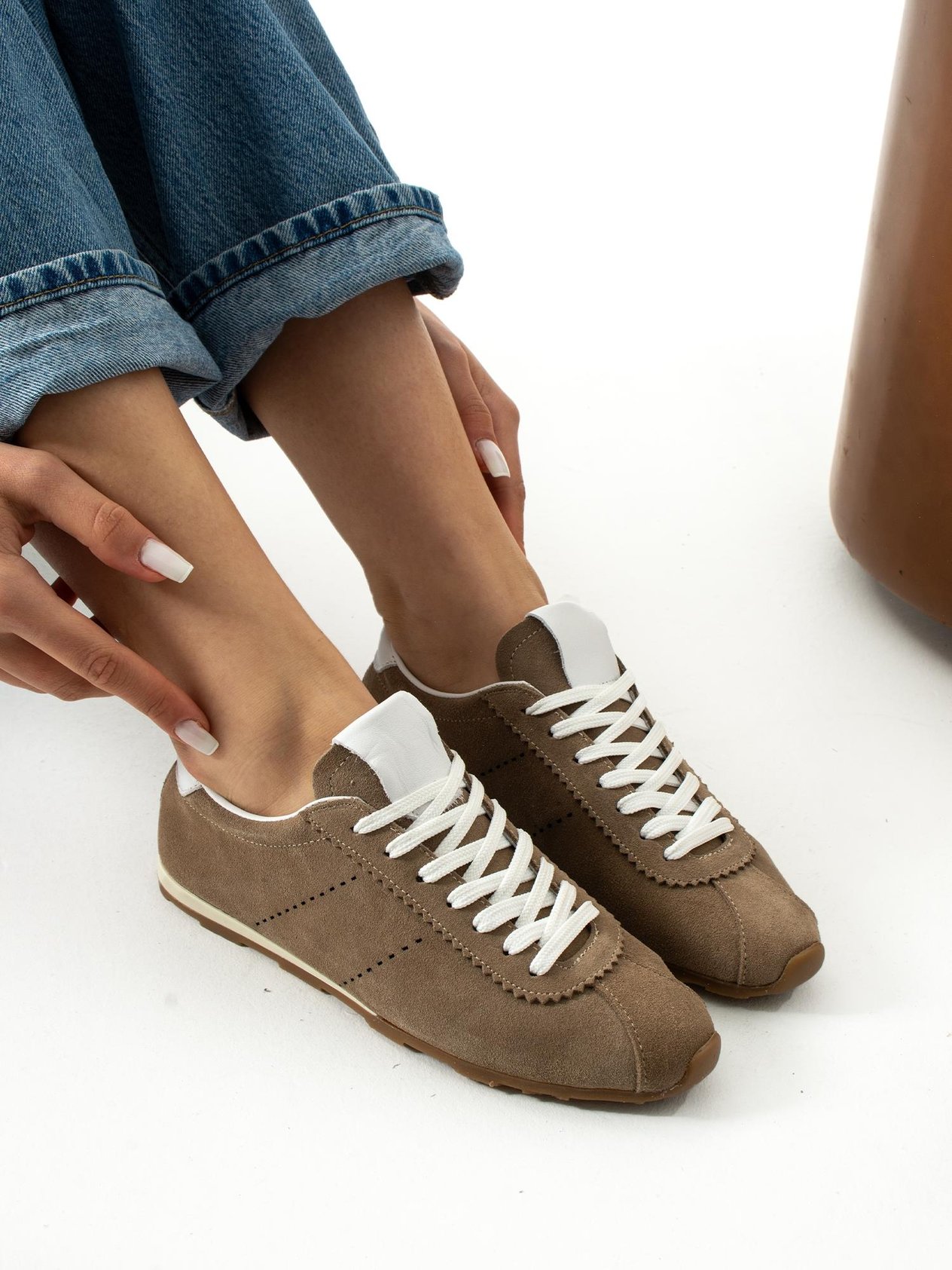 FULGOR Krem Hakiki Deri Kadın Sneakers