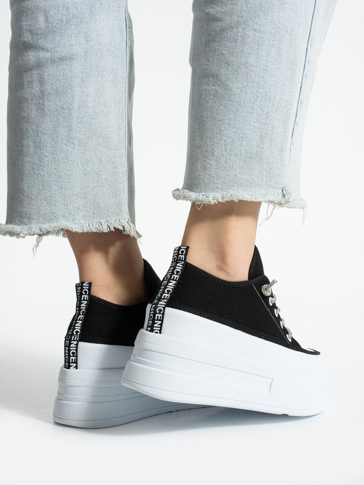 LİFTUP Siyah Kot Kadın Sneakers
