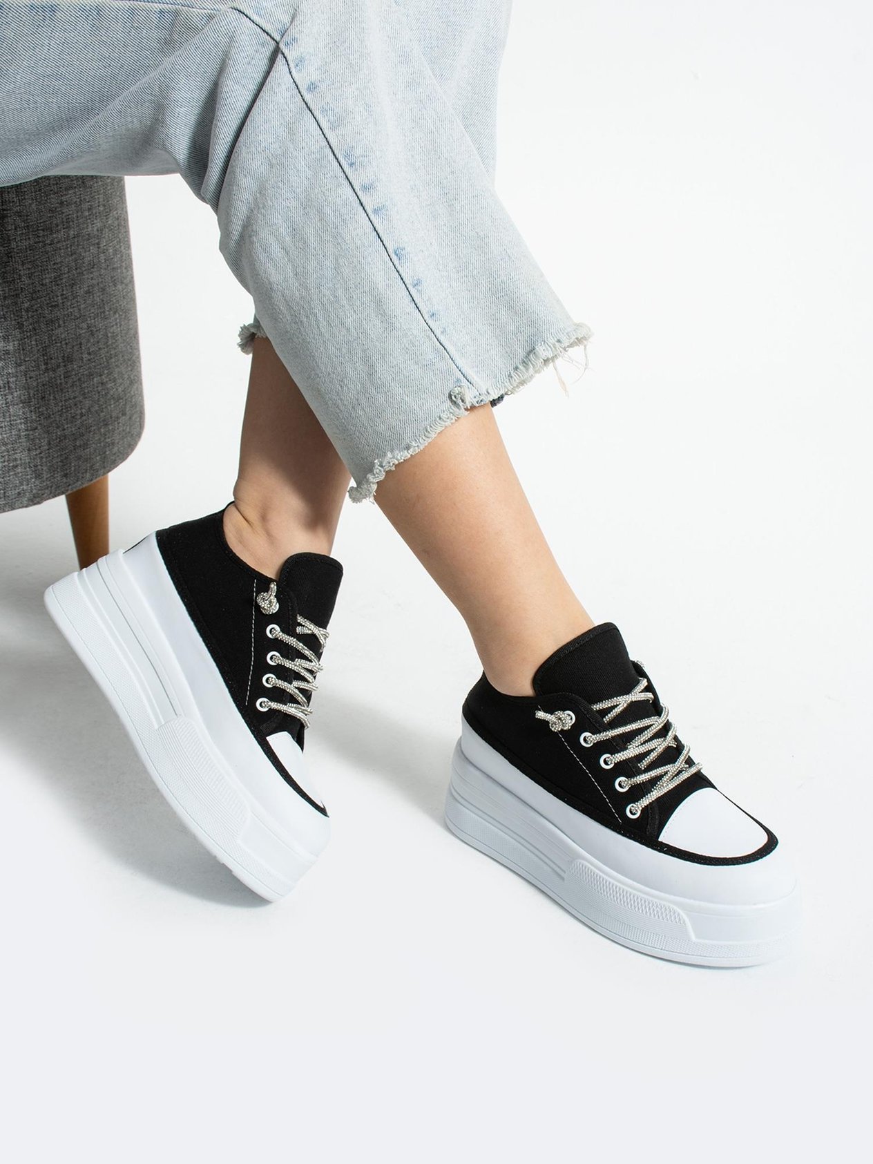 LİFTUP Siyah Kot Kadın Sneakers