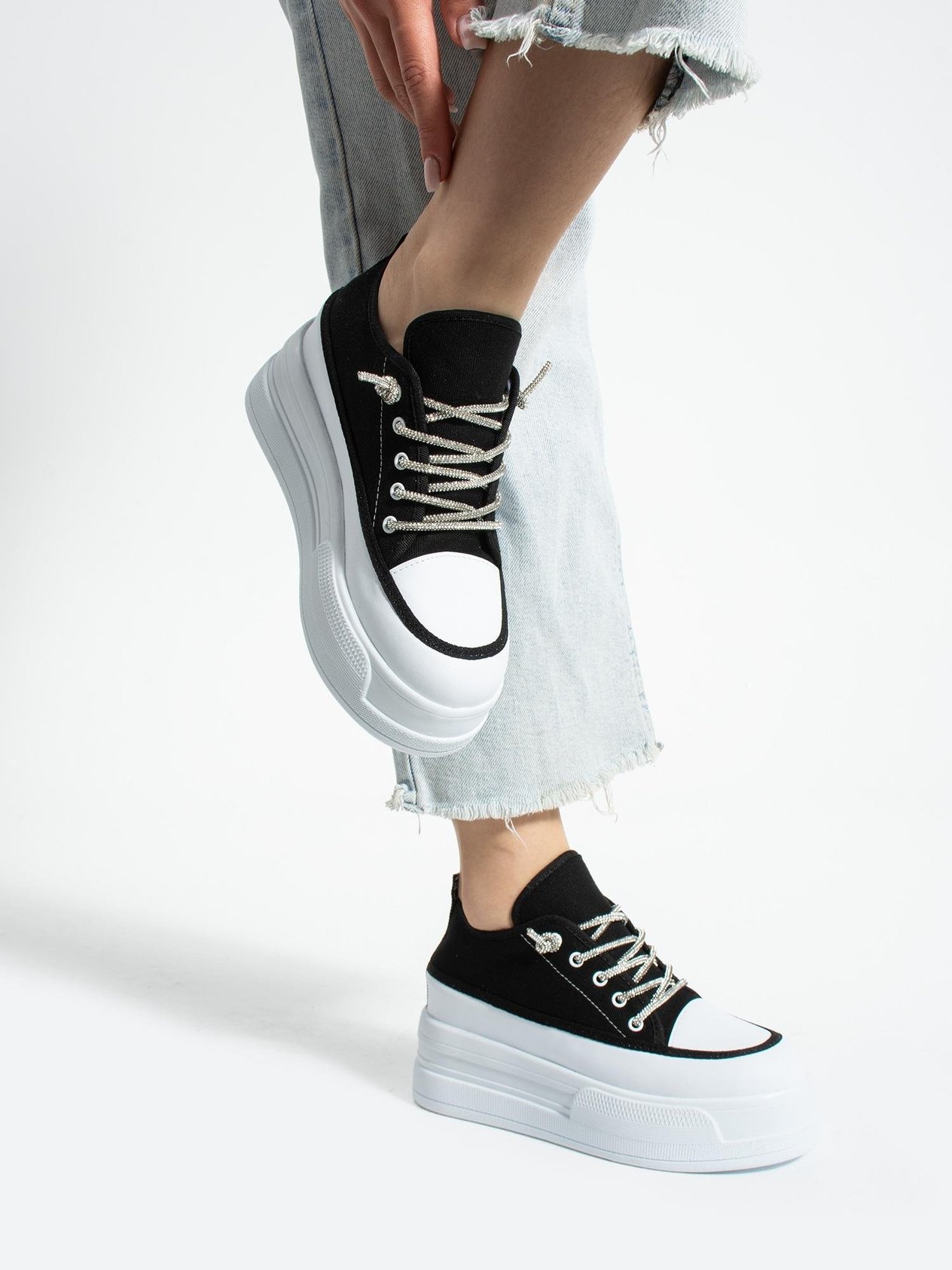 LİFTUP Siyah Kot Kadın Sneakers