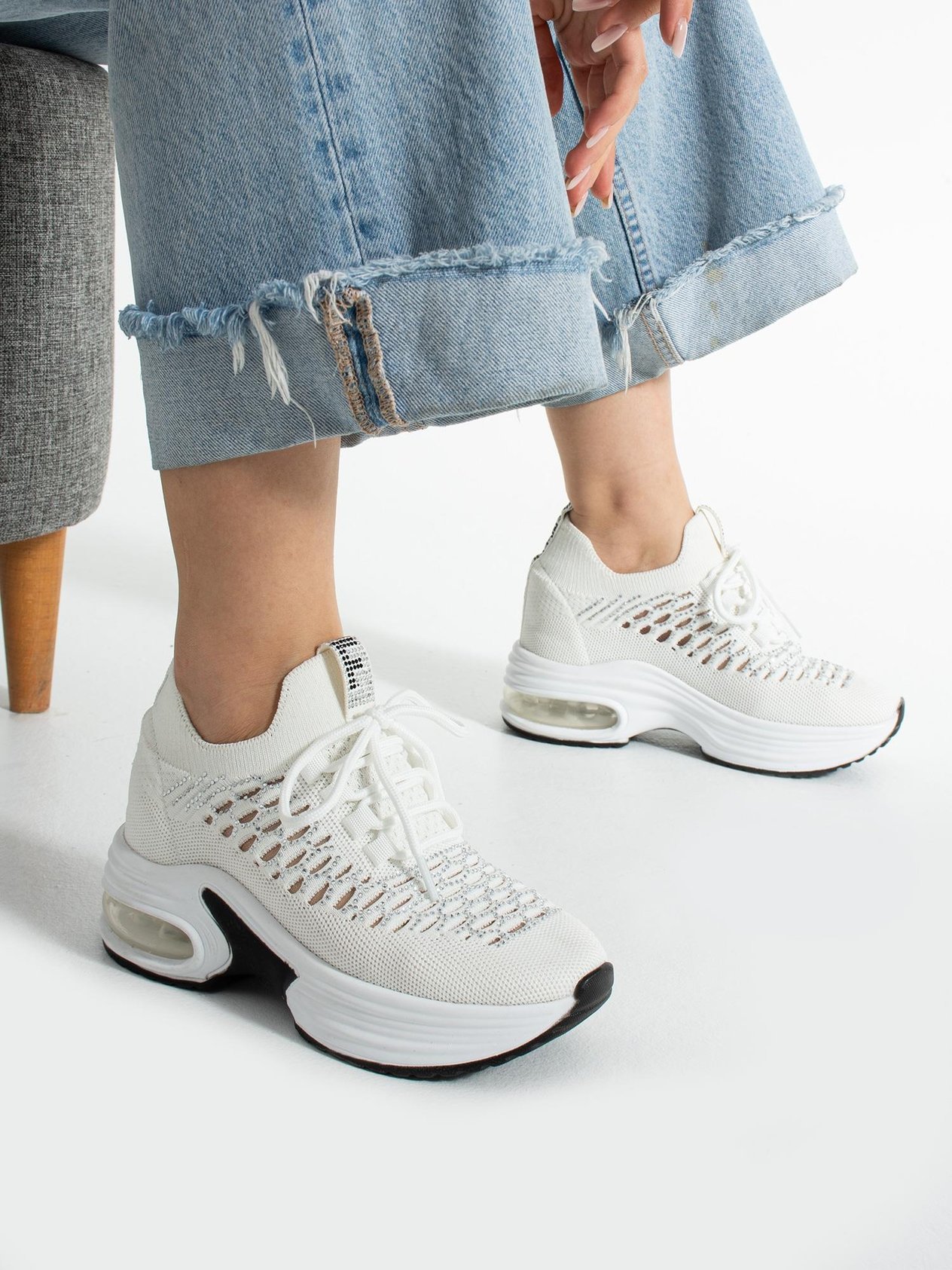 PULSE Beyaz Taş Detay Triko Kadın Sneakers