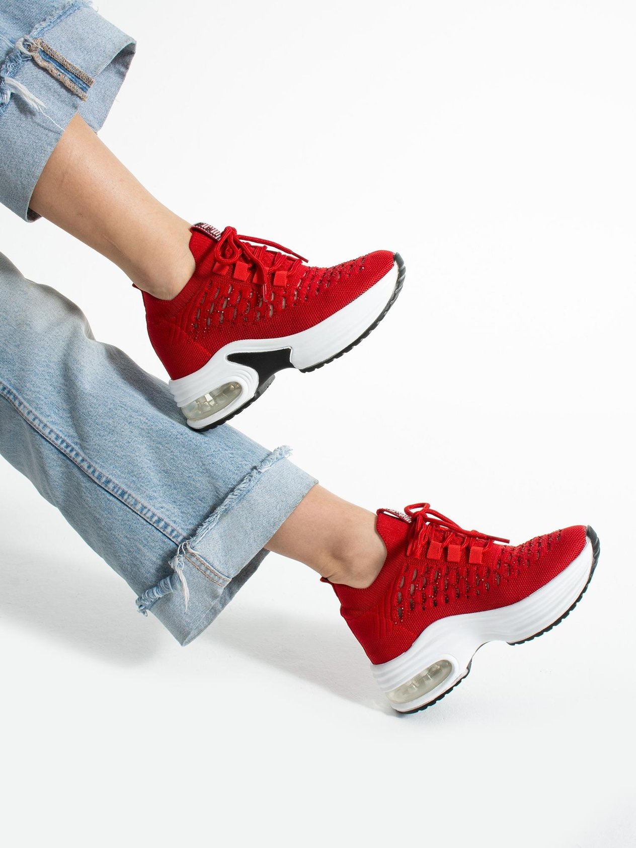 PULSE Kırmızı Taş Detay Triko Kadın Sneakers