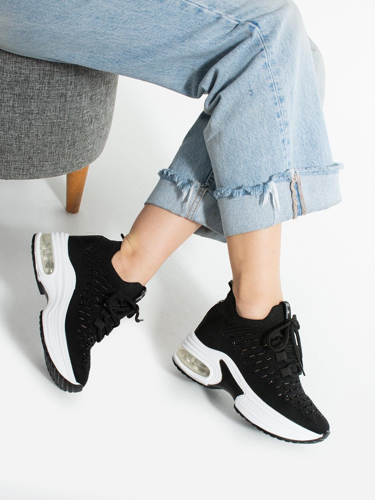 PULSE Siyah Taş Detay Triko Kadın Sneakers