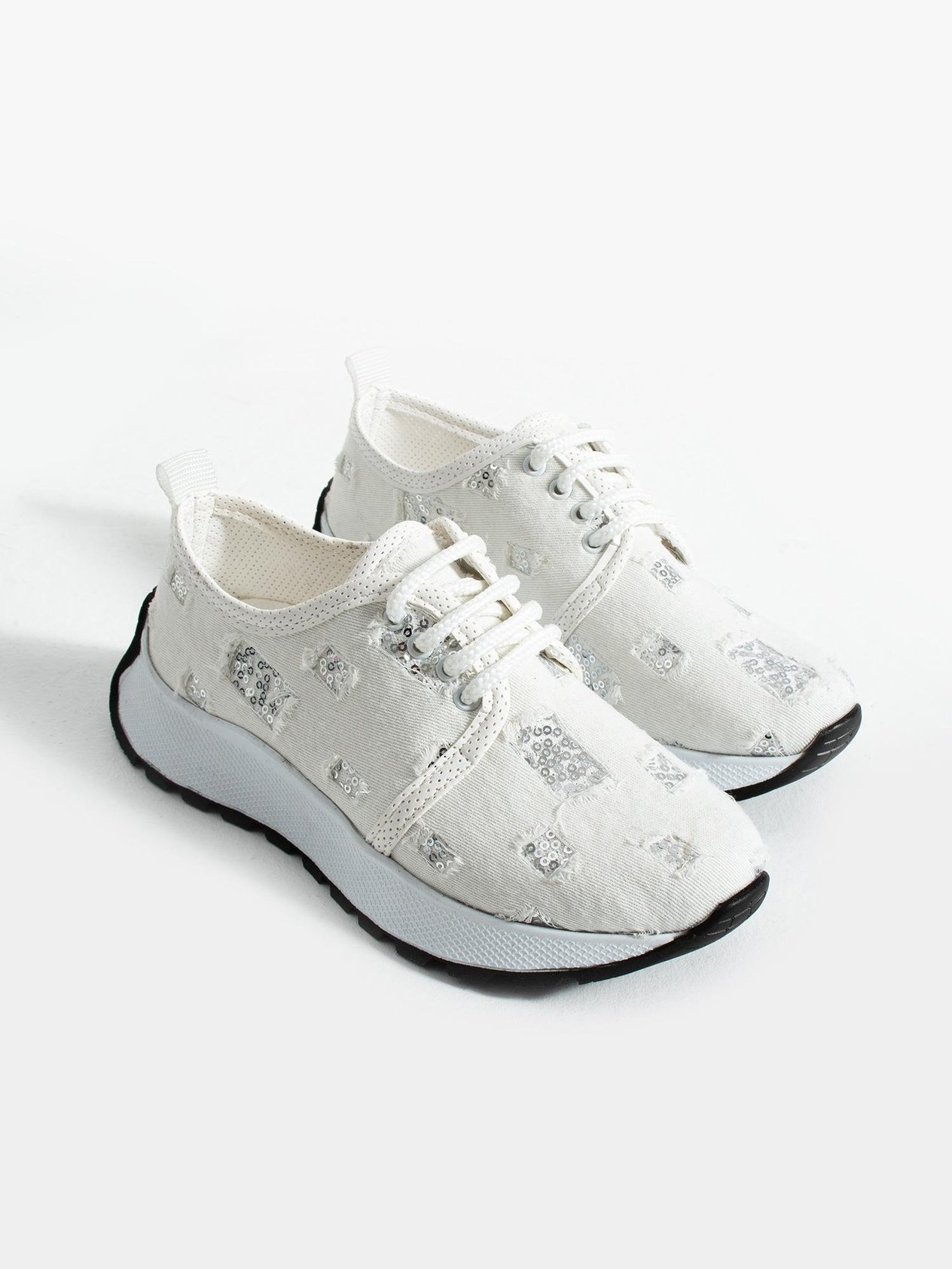 SPARK Beyaz Kot Işıltılı Kadın Sneakers